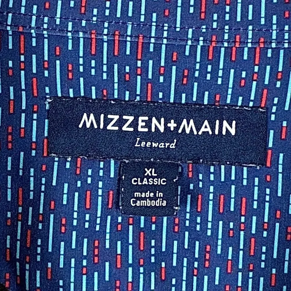 Mizzen + Main Polo Shirt Mens XL Blue Versa Geometric Dots Performance Stretch